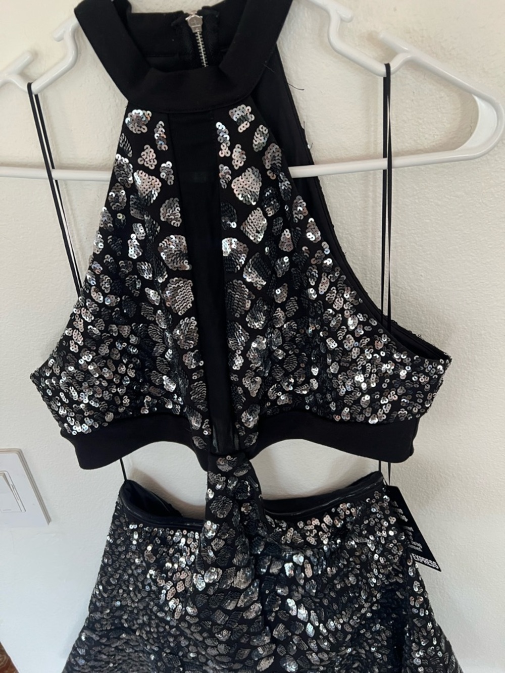 NWT Express Sequin Cutout Fit & Flare Halter Neckline Mini Dress - Picture 5 of 9
